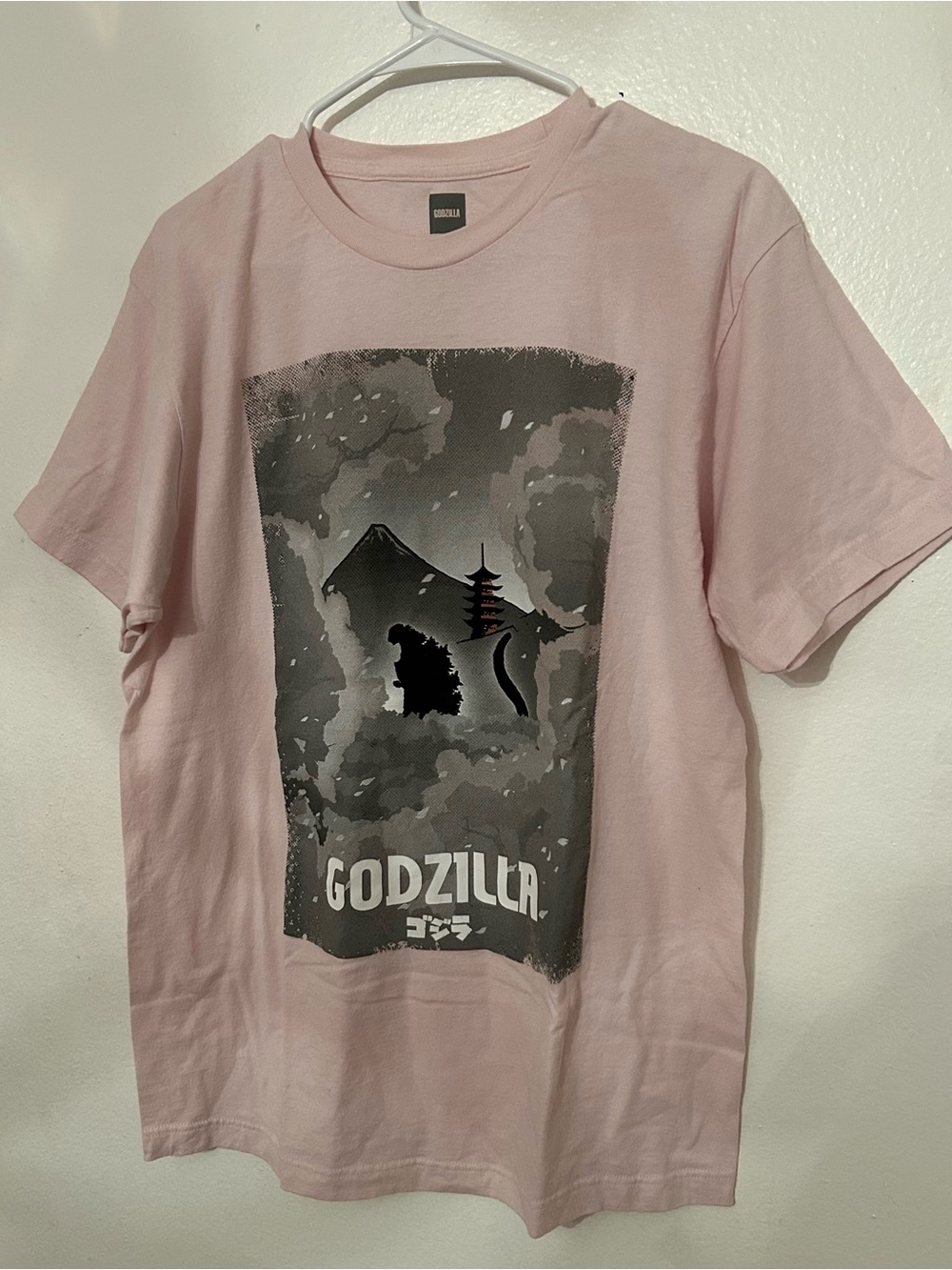 Godzilla Cherry Blossom Graphic Tee in Light Pink Size L